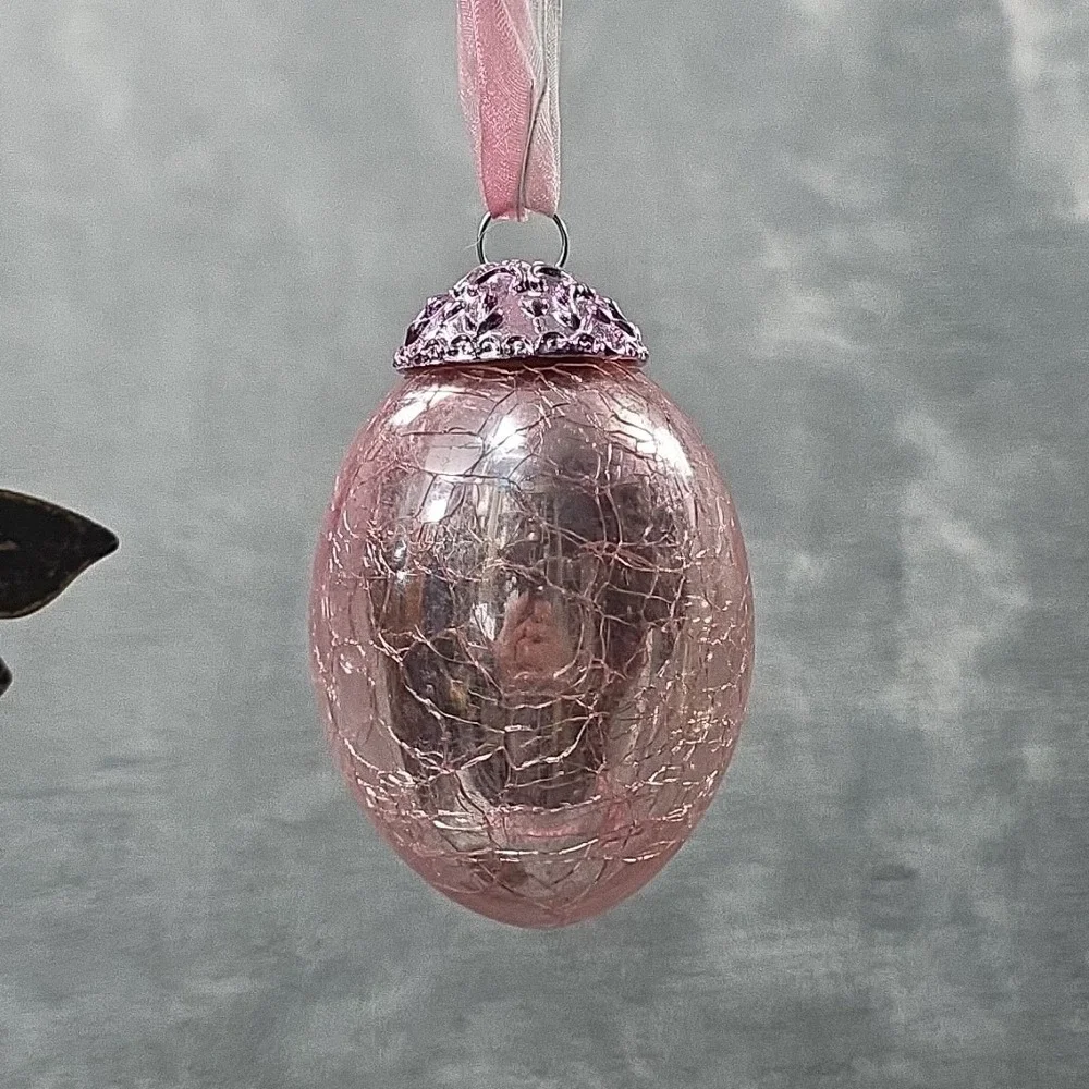 Vintage Easter Egg‎ Crackle Iridescent Glass Kugel Style - 4